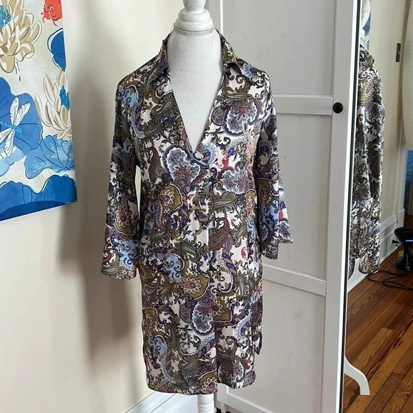 Zara Classic Paisley Print Silky Tunic Top NWT Size XS - Picture 1 of 10